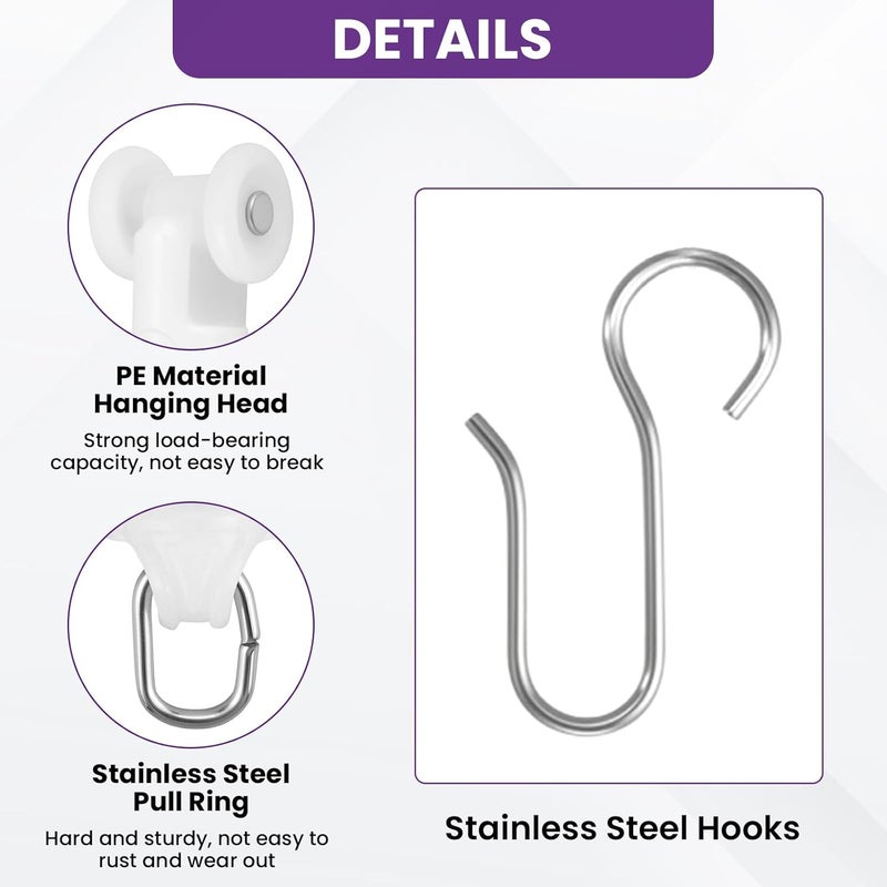 Catuy 200Pcs Curtain Glider Track Hooks, 100 Pieces Hooks and 100 Pieces Roller Gliders, Heavy Duty Mute Wheel Curtain Glider Hooks for Universal Ceiling Drapes Shower Curtains Window Treatments - Image 4
